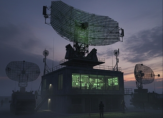 Defense radar unit on military truck